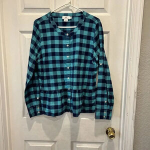 Vineyard Vines Flannel Womens Size 14 Blue Buffalo Check Peplum Top Casual Cabin